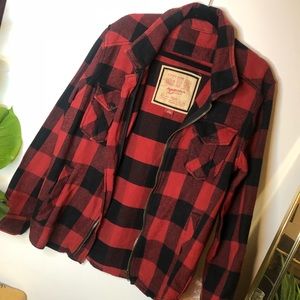 Red & Black Plaid Shirt Jacket (READ DESCRIPTION)